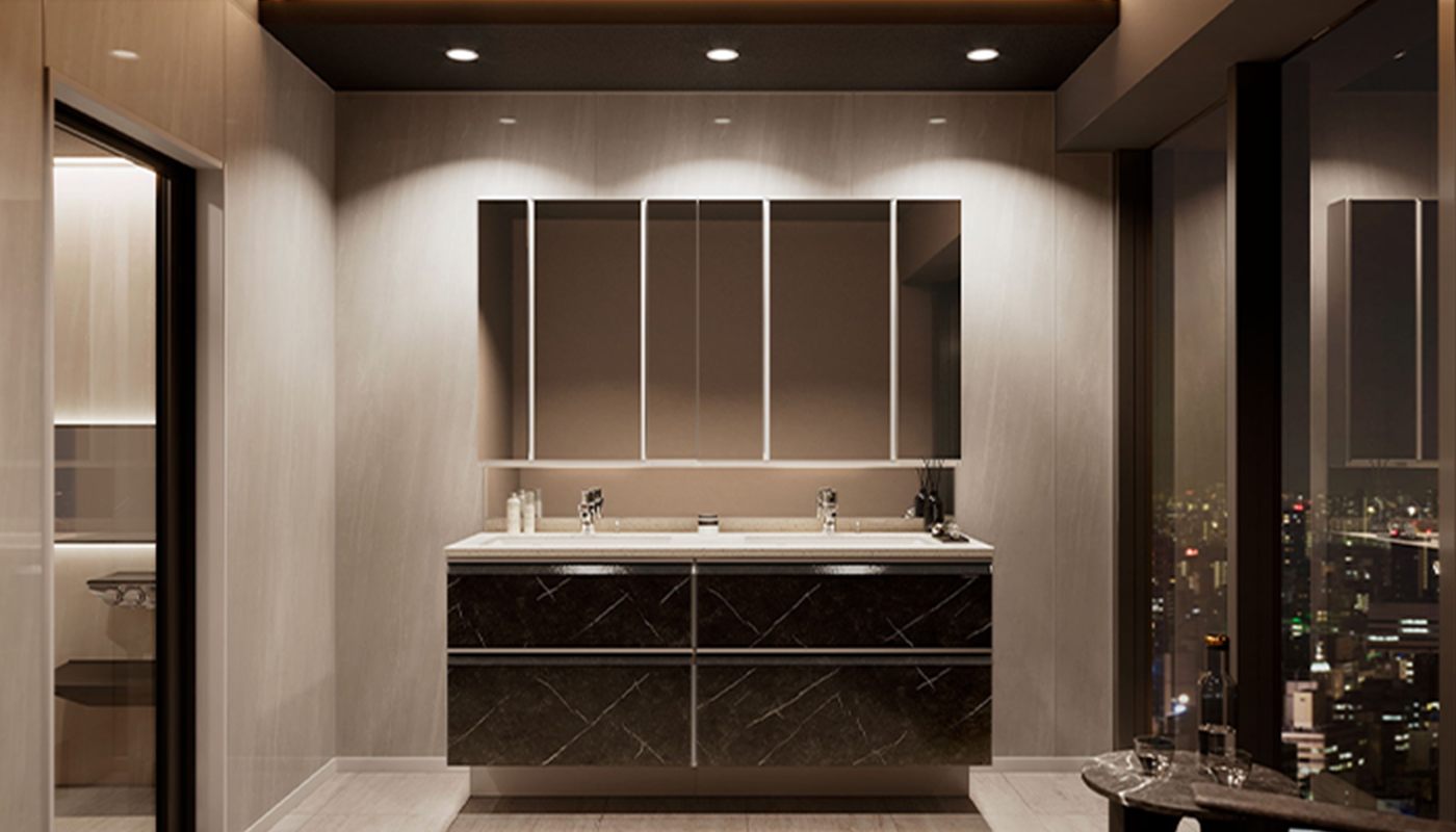 優異的材質特性也應用在洗臉空間。